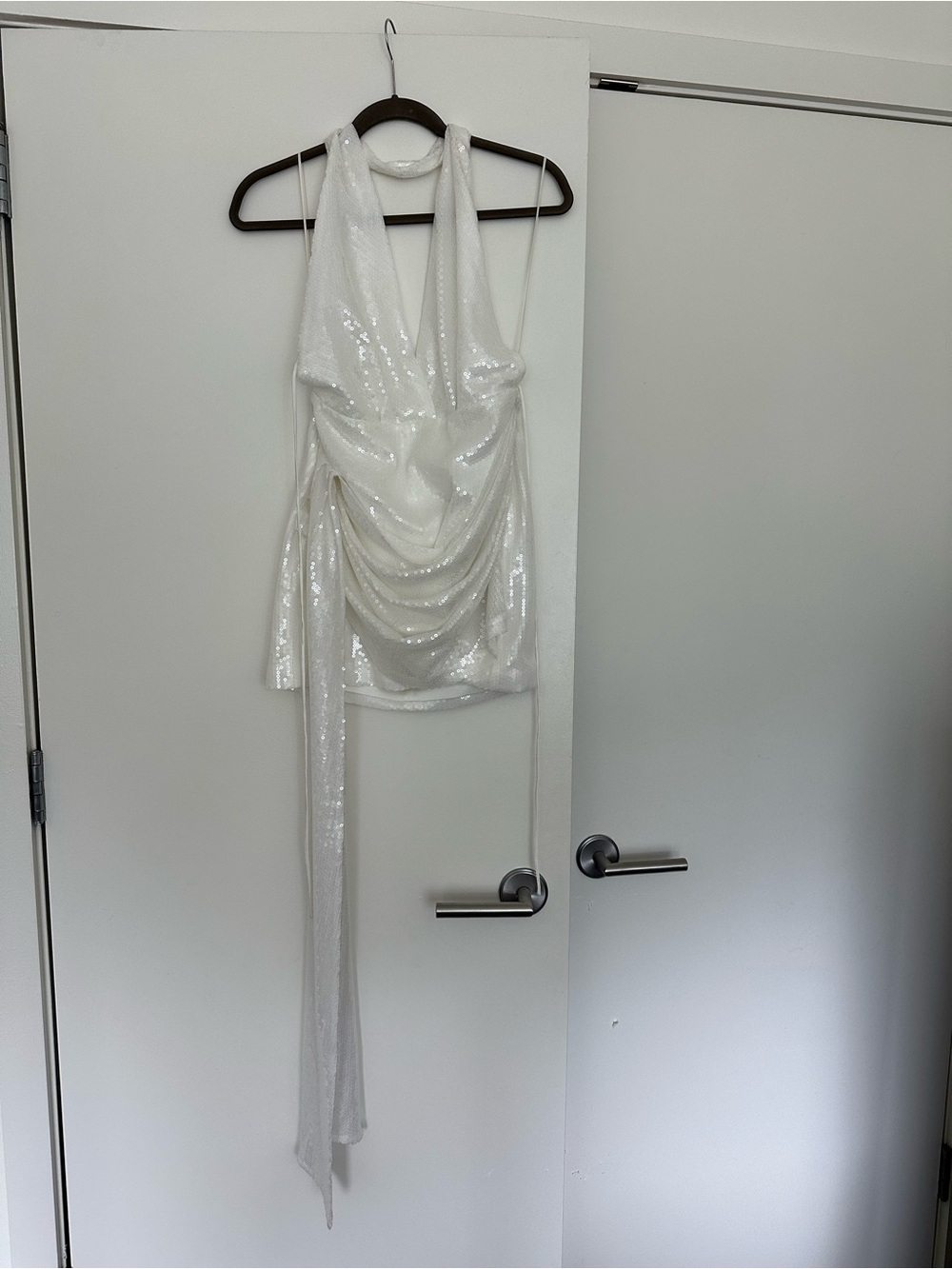Alex Perry Ivory Sequin Halter Gown